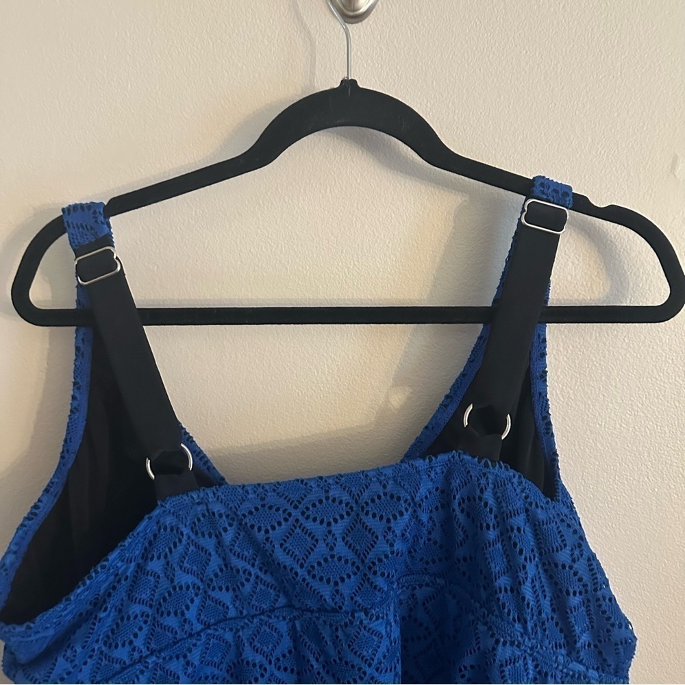 Catherine’s Blue Size 20 Lined Padded Tankini Swim Top Ruffles Eyelet - Picture 4 of 8